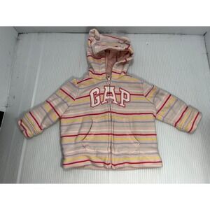 Baby GAP‎ Hooded Full Zip Striped Sweatshirt Jacket Size 3-6 Months Bear Ears